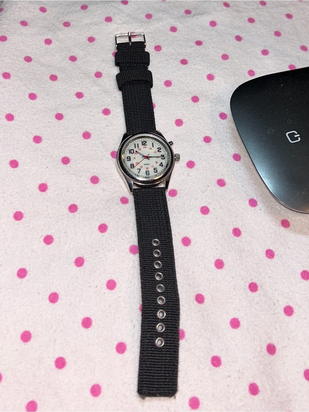 Classic Black Strap Analog Watch with White Dial - Picture 2 of 2